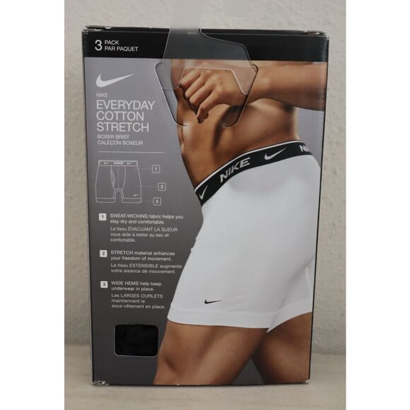 Nike KE1107-001 Men's Sz XL Black Everyday Cotton Stretch Boxer Briefs, 3-Pack - Picture 2 of 6
